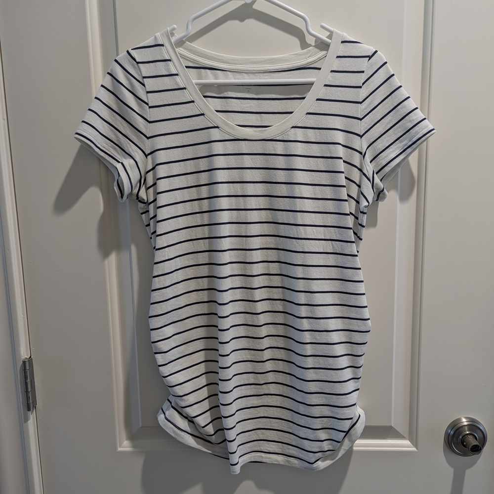 Old Navy Fitted White and Blue Striped Tee